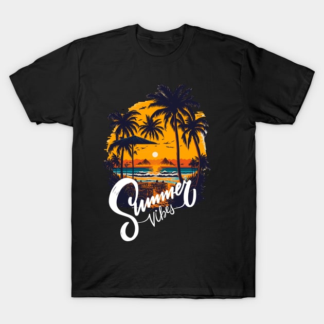 Summer Vibes - Beach and Palm Tree T-Shirt by pixcotee